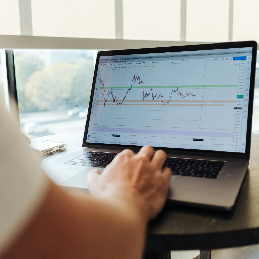 Person reviewing financial charts on a laptop