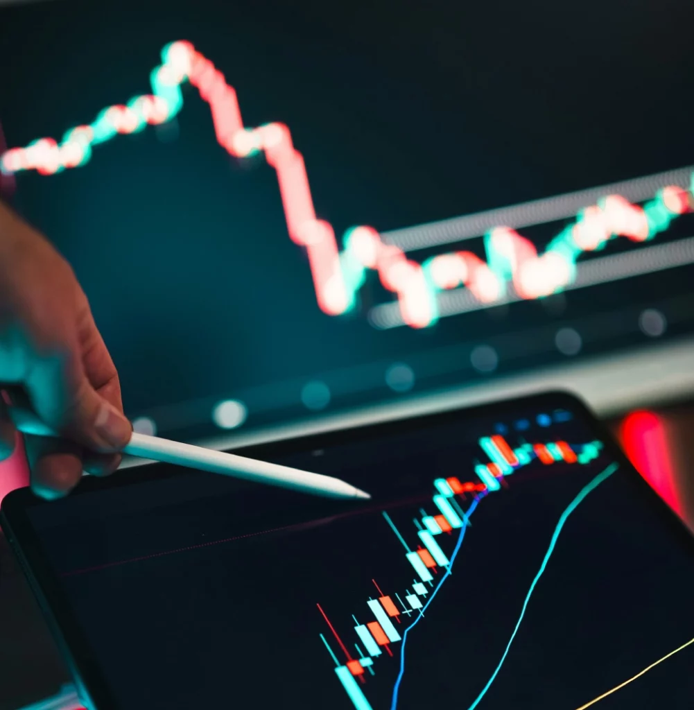 Candlestick trading chart displayed on a screen